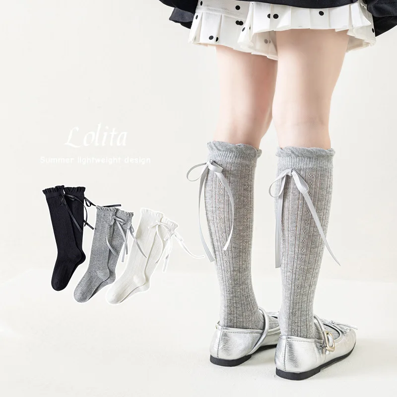 Summer Thin Kids Long Socks For Girls Children's Spanish Style Mesh Calf Sock Sweet Cotton Knee High Princess New Sock 3-12Years