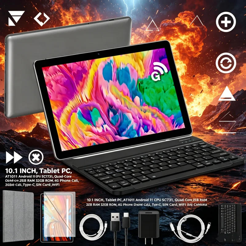 10.1 INCH Tablet PC A1 Android 11 CPU SC7731 Quad-Core 2GB RAM 32GB ROM 4G Phone Call Type-C SIM Card AT1011 WIFI Dual Camera