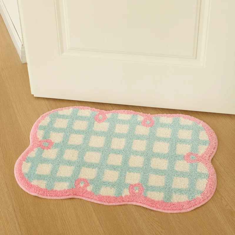 VIKAMA Macaron Teppich in unregelmäßiger Form für Mädchenzimmer, Bettvorleger, weiche, rutschfeste Badezimmermatte, Heimdekoration