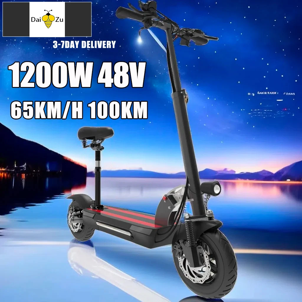 Electric Scooter Adult 60KM/H Fast Speed, 48V 1200W Motor, 100KM Long Range, 330 LBS Weight Limit, Foldable Electric Scooter