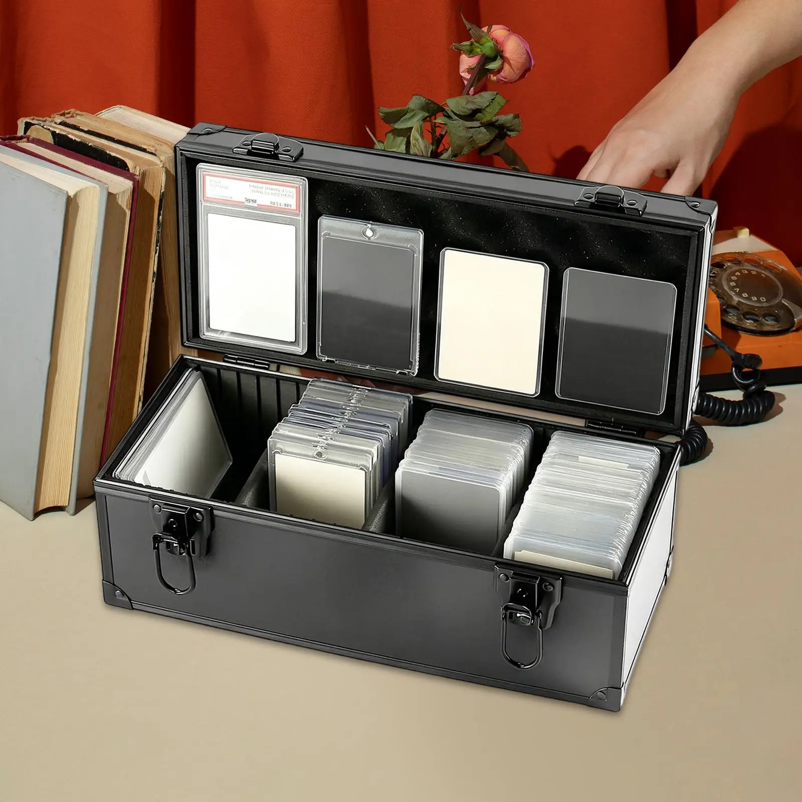 Multifunctional Card Storage Organizer Sturdy Aluminum Case with Handle for Game Cards Collection and Travel