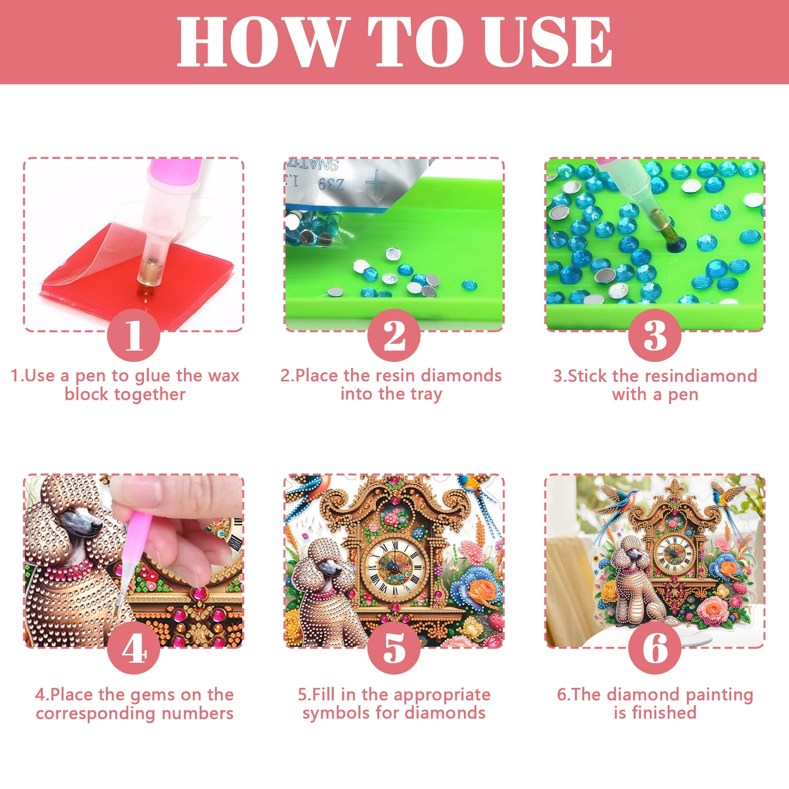 Creative 5D Diamond Painting Clock Art Craft for Home Wall Decor DIY Kit with Unique Shaped Crystals - view 6