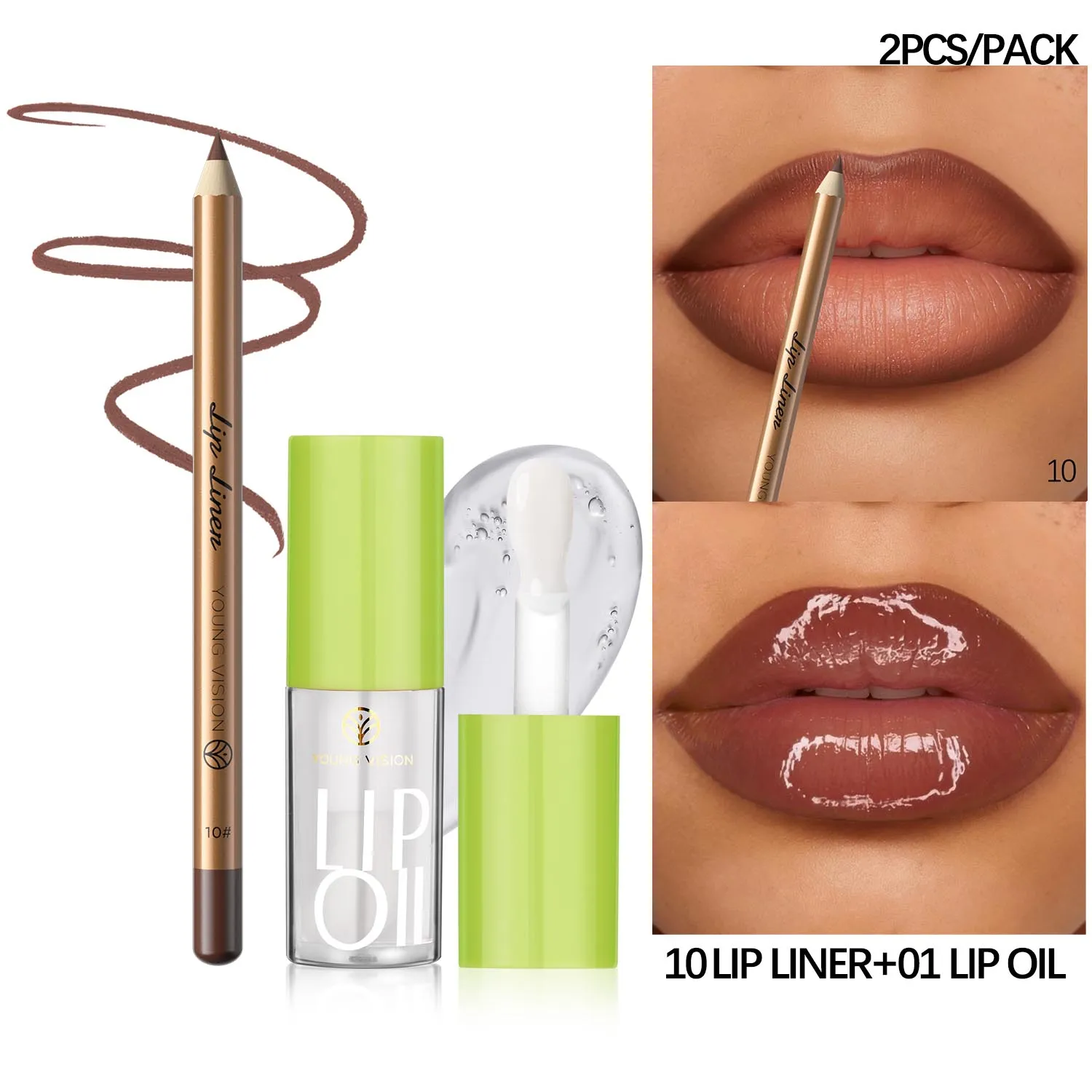 Lip Liner & Lip Oil Set 2Pcs – Long-Lasting Ombre Effect, Moisturizing Smooth Define, Blendable Gradient Lip Makeup