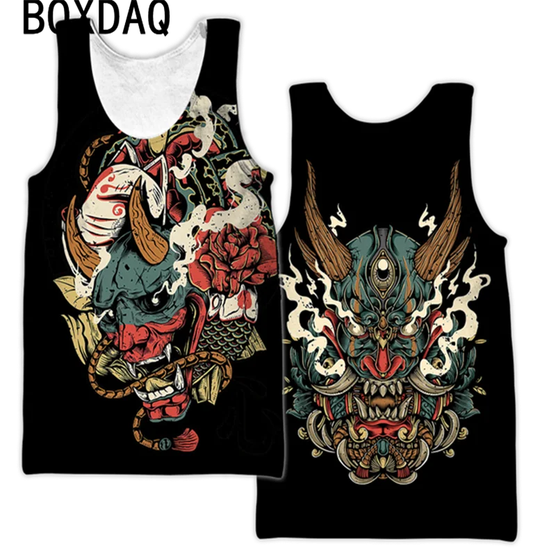 3D Horror Mask Tattoo Printed Men Vest Cool Street Personality Tops Summer Sleeveless O-Neck Oversized Tank Tee Breathable Tops