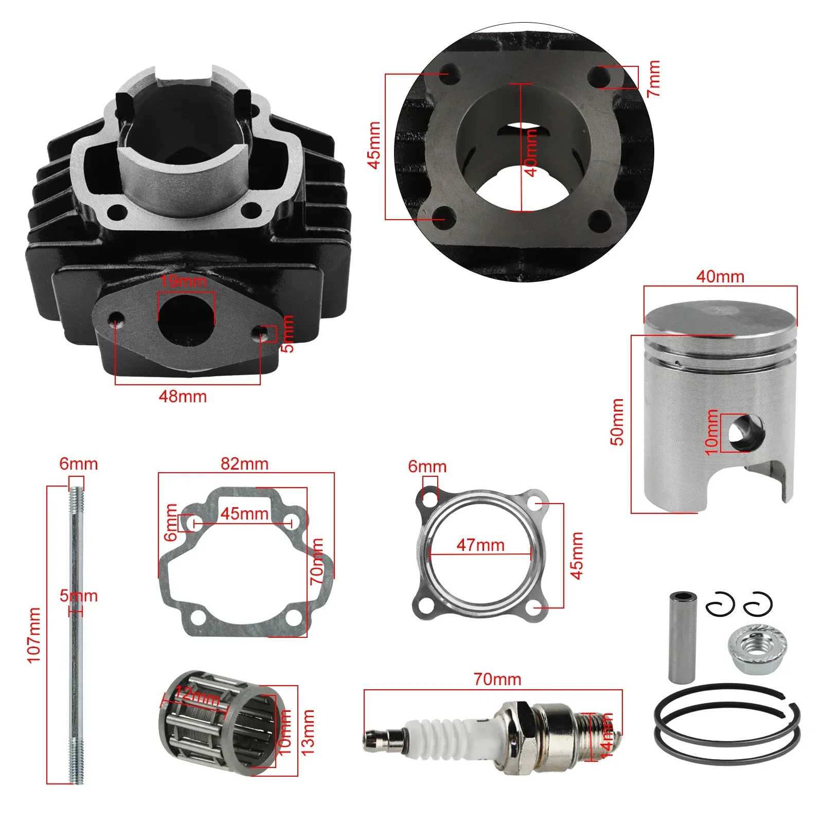 50cc Engine Cylinder Kit PW50 Piston Rings Gasket Repair Set for Yamaha PW 50 PW50 QT 50 QT50 Dirt Bike Kids Bike Motorcycle