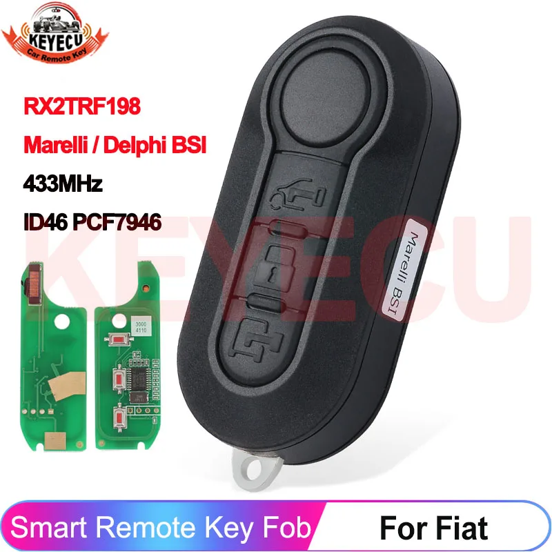 KEYECU 3 Buttons Marelli BSI RX2TRF198 For Fiat 500L Ducato Citroen Jumper Peugeot Boxer 2008-2015 Remote Key PCF7946 433MHz ASK