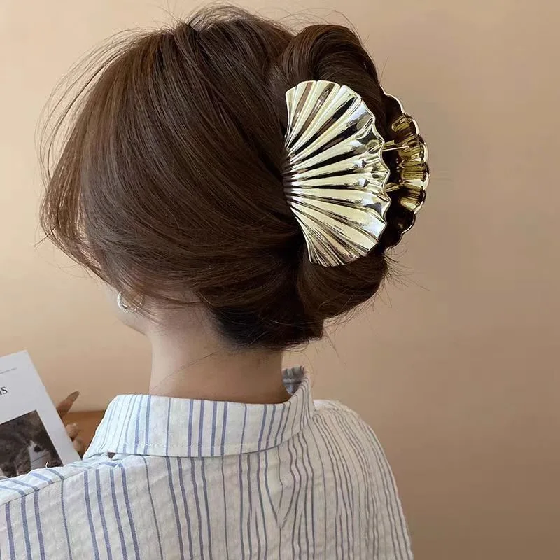 4 أنماط المحيط قذيفة معدنية كليب الذهب والفضة اللون المحيط الرياح مشبك شعر المتخصصة الراقية تصميم الشعور ملفوف الشعر القرش كليب #2