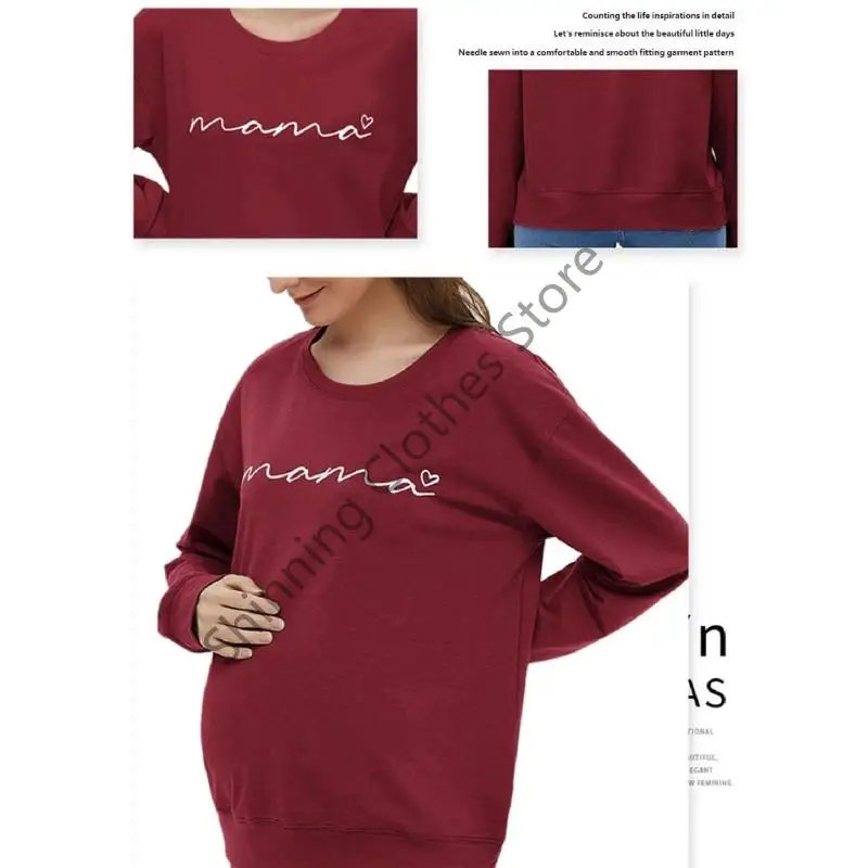 M68A سويت شيرت فضفاض مناسب للحمل وأكمام طويلة مطبوع عليه أزياء مريحة للبطن في فصل الخريف والشتاء قماش مقاوم للغسل #5