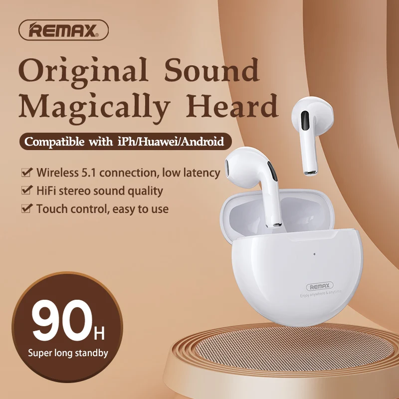 REMAX-Écouteurs Bluetooth 5.0 TWS d\'origine, casque d\'écoute stéréo sans fil, pour le sport, avec réduction du bruit, commande tactile, appel HD