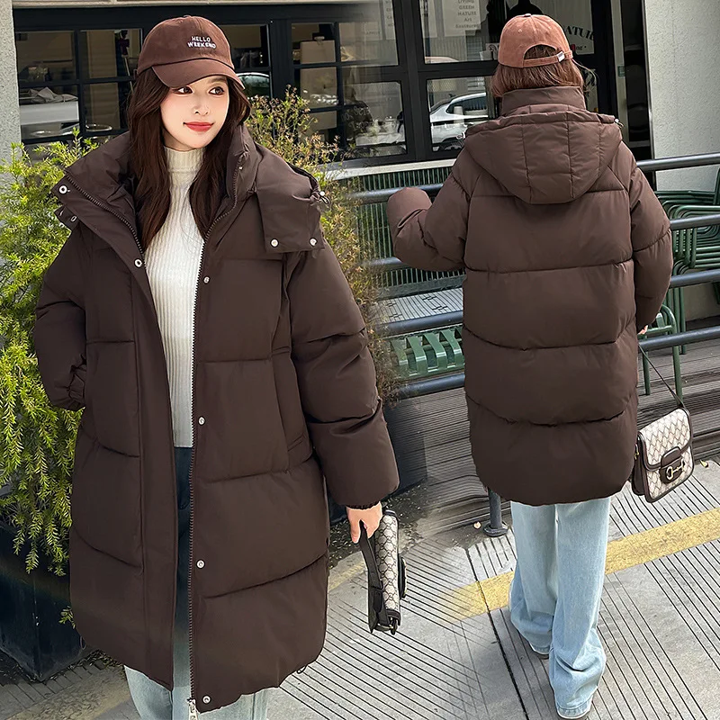 Thick Parkas Women Zipper Loose Casual Midi Length Coat Solid Jacket Pocket Elegant Warm Jackets Office Lady Autumn Winter