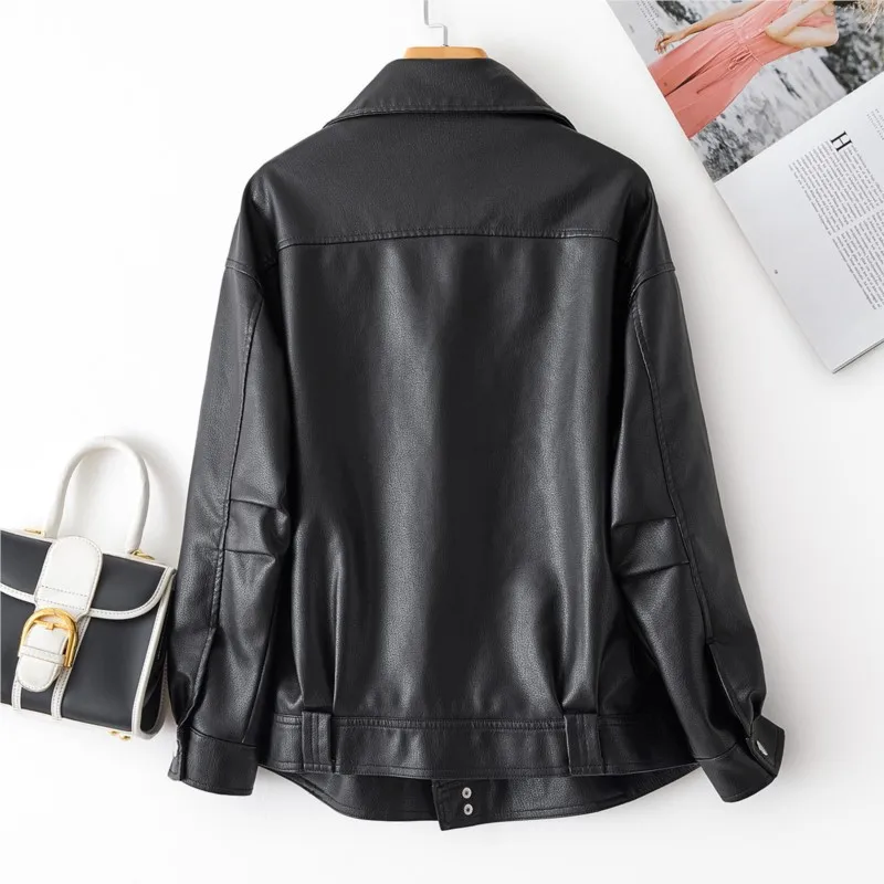 Faux Leather Jacket Women Casual PU Loose Motorcycle Jackets Female Streetwear Oversized Coat Korean Chic 2023 Spring Autumn