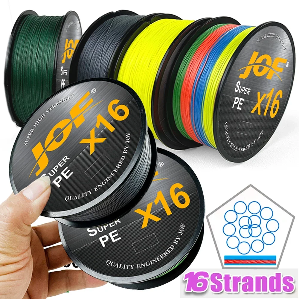 JOF X16 Fishing Line 500M Smooth 16 Strands Braided Line Multifilament PE WIire 25LB 32LB 40LB 55LB 68LB 80LB 100LB 0.16mm-0.5mm