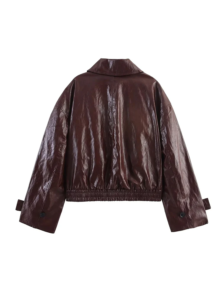  TFMLN Faux Leather Jacket For Women Casual Loose Lapel PU Fitted Button Coat New Autumn Solid Bomber Jackets Street Outerwear