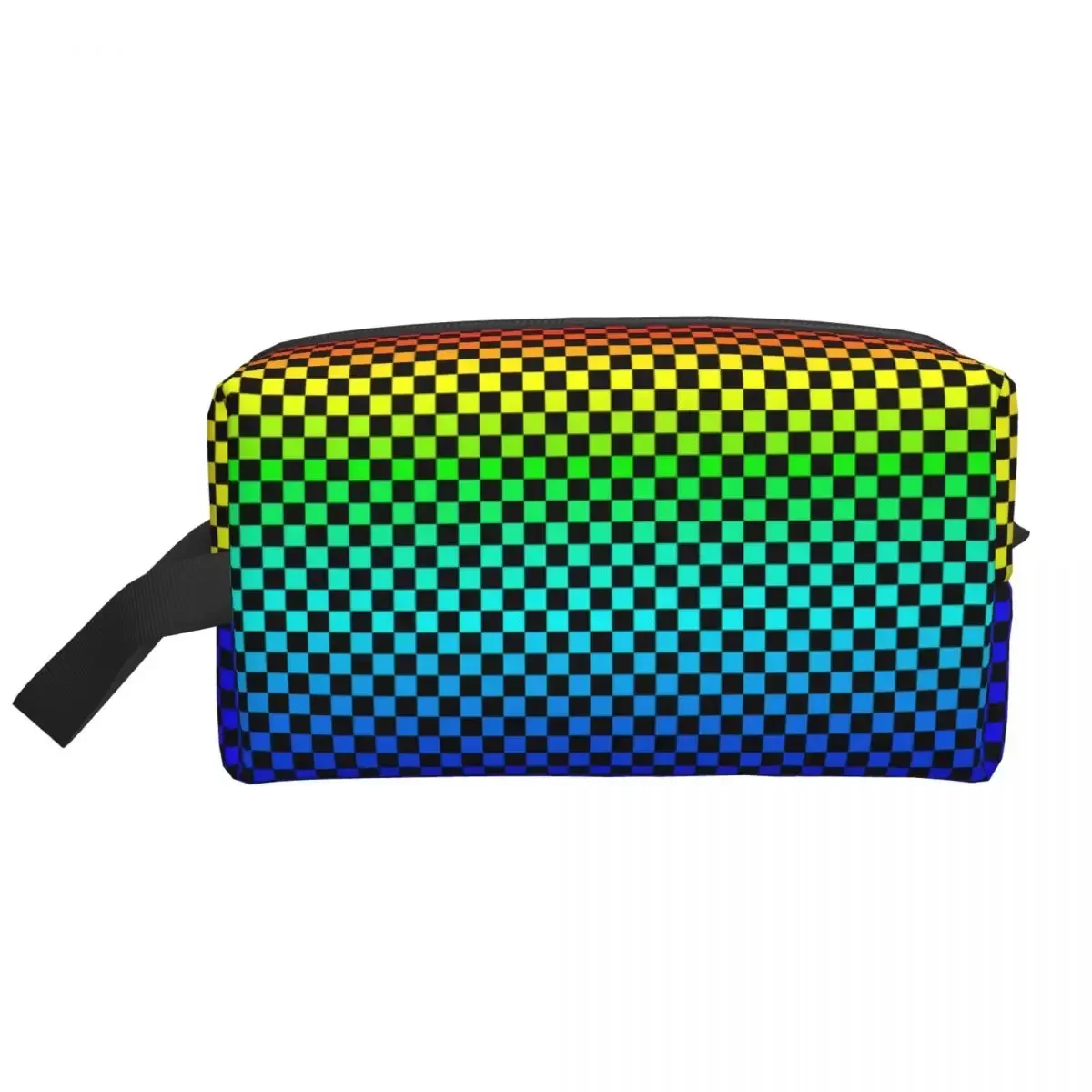 Custom Black And Rainbow Squares Pattern Checkered Flag Makeup Bag for Women Travel Cosmetic Organizer Storage Toiletry Bags Box