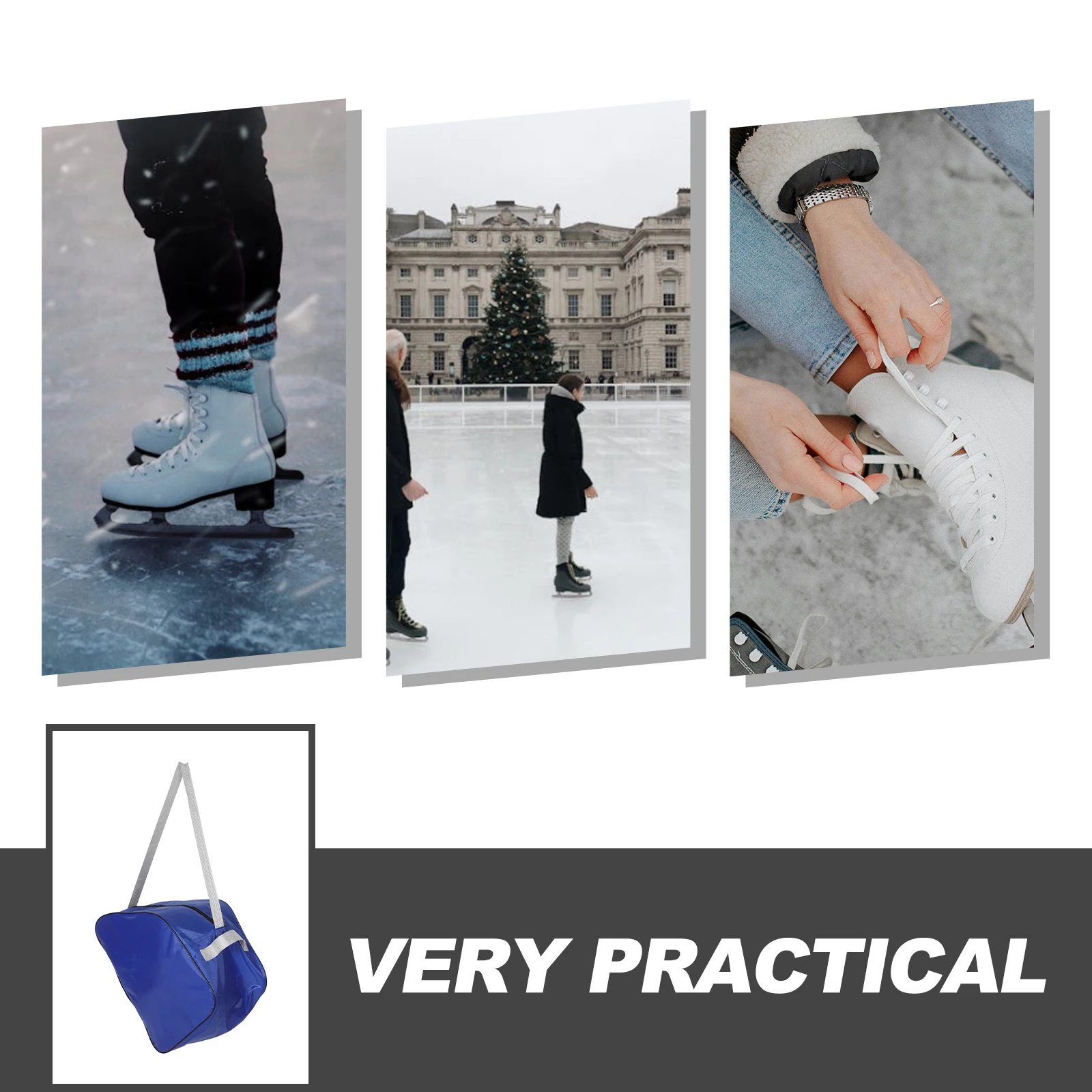 1pc Skate Bag Blue Portable Inline Roller Ice Skating Carry Case Oxford Fabric Adjustable Strap Durable Storage Organizer For