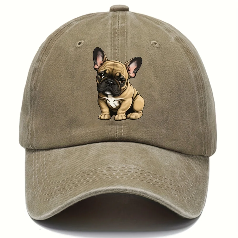 Vintage French Bulldog Embroidered Baseball Cap - Distressed Cotton, Adjustable Fit for Men & Women