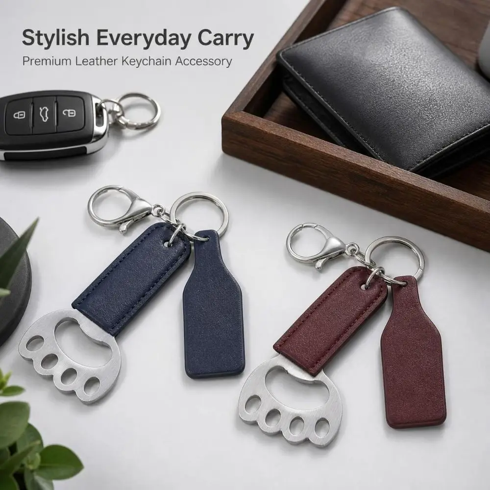 Cat Paw Shape Bottle Opener Keychain Stainless Steel Retro PU Leather Beer Bottle Opener Multi-purpose Bag Charm Keychain