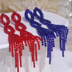Luxury Bling Colorful Rhinestone Long Tassel Earrings for Women Trendy Drop Dangle Crystal Earrings Elegant Wedding Jewelry Gift