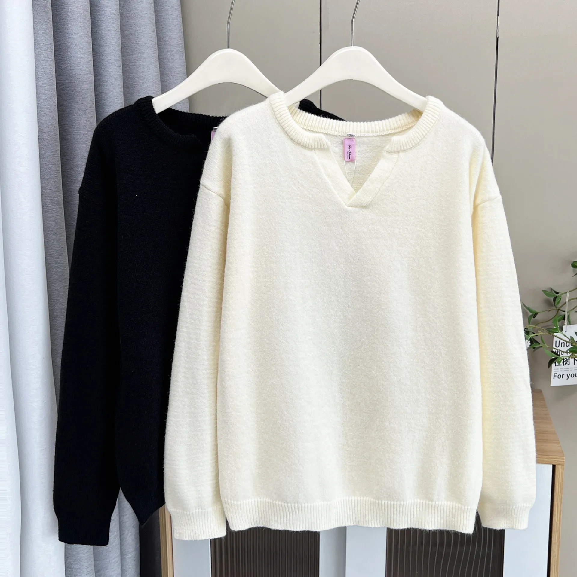 

XXXXL модный женский свитер больших размеров, осенние новые простые вязаные джемперы с v-образным вырезом 5195