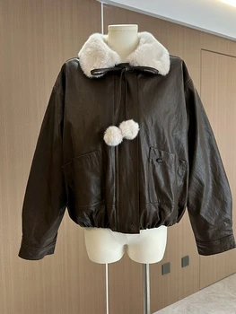 Veste en similicuir PU surdimensionnée pour femme, manteau de fourrure Tomboy Y2k, vieux argent japonais, vêtements d'extérieur grunge chauds, Harajuku, vintage des années 2000, hiver