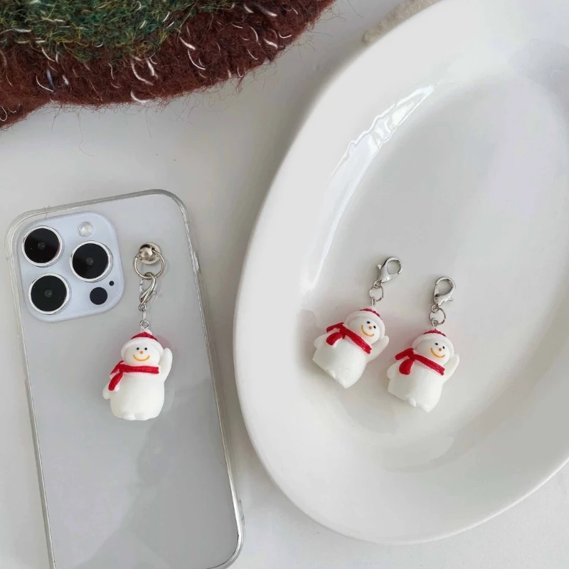 Colorful Snowman Smartphone Charm Resin and Alloy Keychaion Christmas Themed Bag Ornament Stylish Pendant