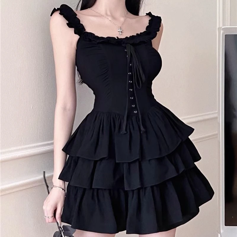 Black Sexy Mini Dress Women A-line High Waist Slim Hot Girls Bodycone Sweet Summer Slash Neck Temper Vestidos Clothing Vintage