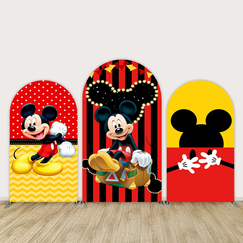 Mickey Mouse Theme Boys Birthday Party Arch Backdrop Covers Red Black Yellow Chiara Baby Shower Arched Wall Background Kits