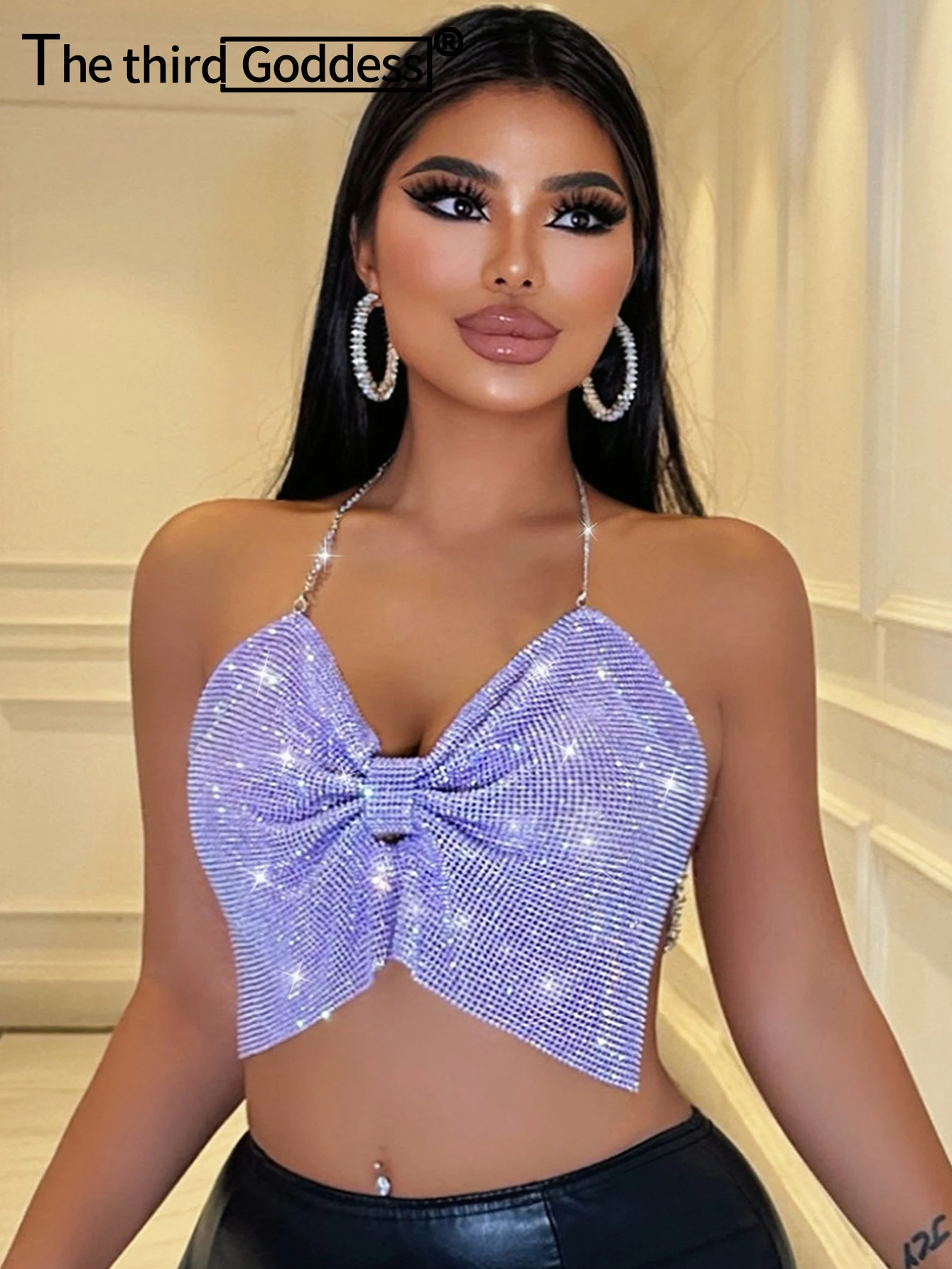 Sexy y2k clothes metal rhinestone corset crop top women 2026 summer cropped halter tank top club party tube tops festival outfit