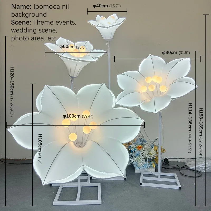 Flower Decoration Wedding Lights Modern White Fabric Design Morning Glory Flowers LED Decor Wedding Party Stage Road Lead Lamp