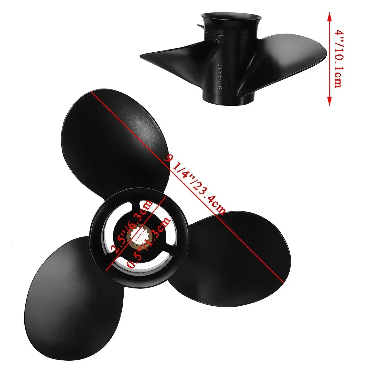 Outboard Propeller Black 3 Blades 13 Spline Tooth For Johnson/Evinrude/OMC 8-15HP 174817 / 778773 Aluminum Alloy 9 1/4 x 11