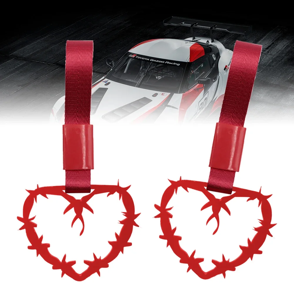 JDM Barbed-Wire Heart Shape Plastic Tsurikawa Ring Subway Train Bus Handle Strap Barbwire Multiple Charm Drift Warning Tag