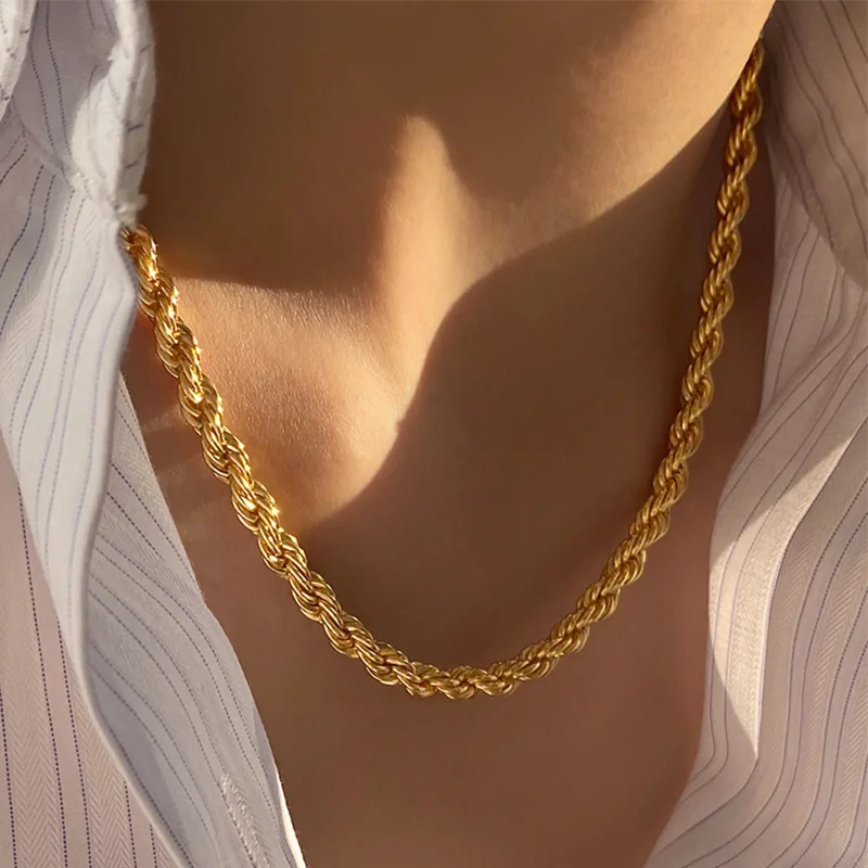 Stainless Steel Twist Chain for DIY, Fashionable Neck Chain, Plain Hip-Hop Necklace, European and American Personality