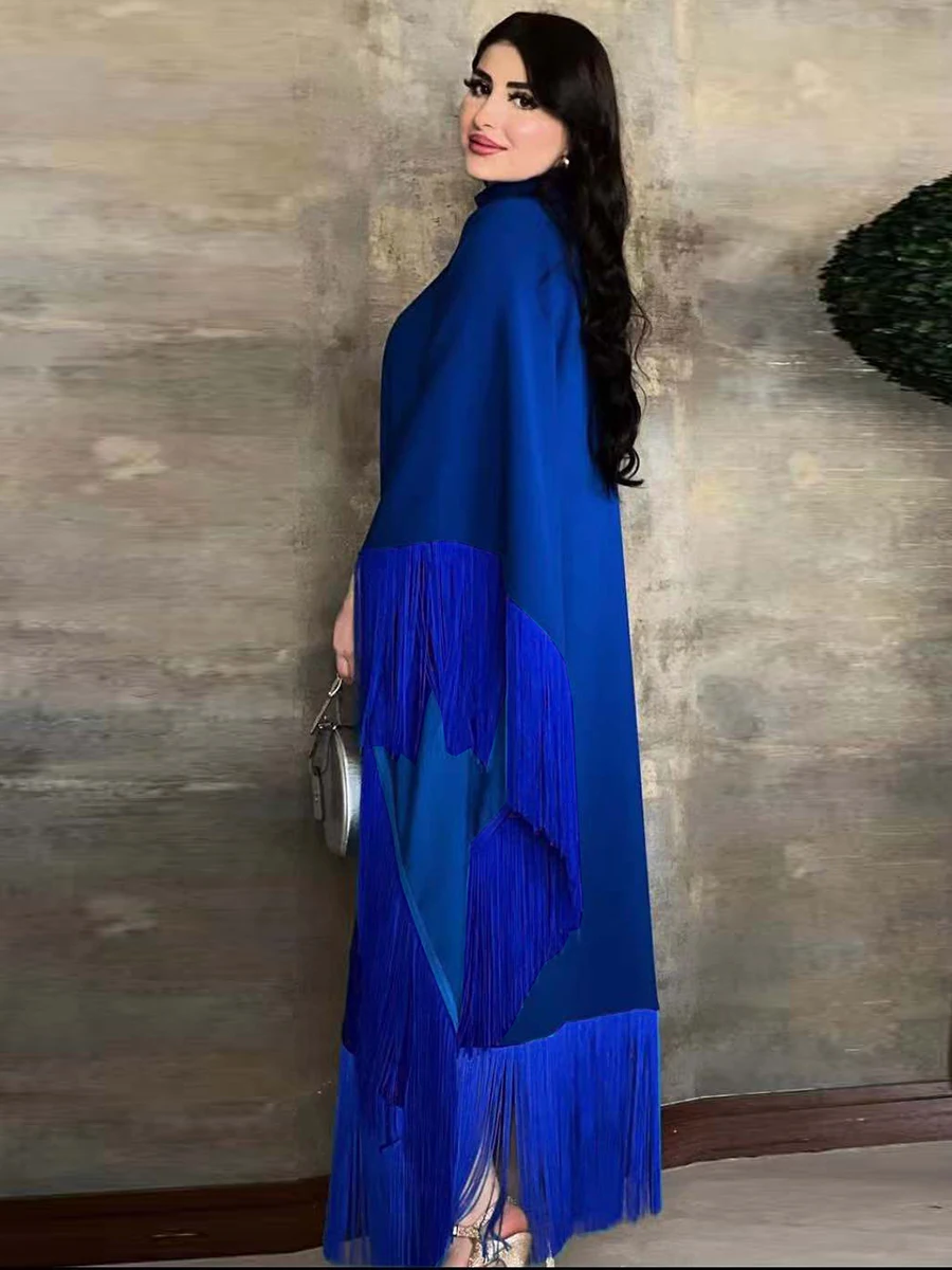 Modest Muslim Batwing Sleeve Tassel Kaftan Light Apricot Corban Eid Al Adha Party Evening Dresses Moroccan Turkey Dubai Abaya