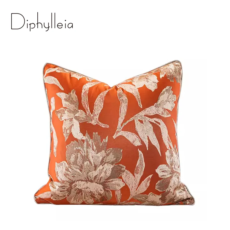 

Diphylleia American Orange Floral Jacquard Throw Pillow Cushion Cover Magnificent Soft Upholstered Pillowcase 45x45 Dropshipping