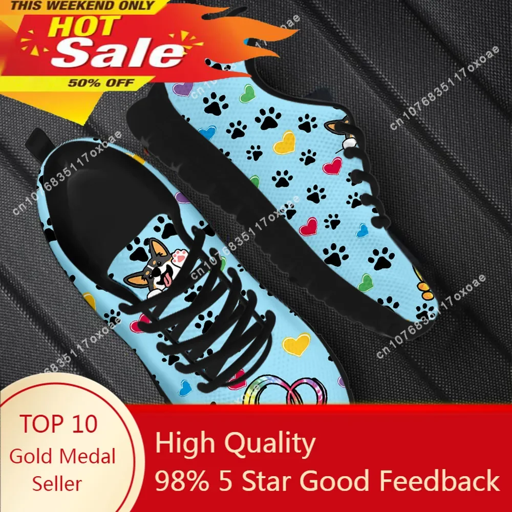 

Kawaii Welsh Corgi Cartoon Pattern Flat Shoes for Dog Lovers Lightweight Lace up Sneakers Breathable Walk Footwear