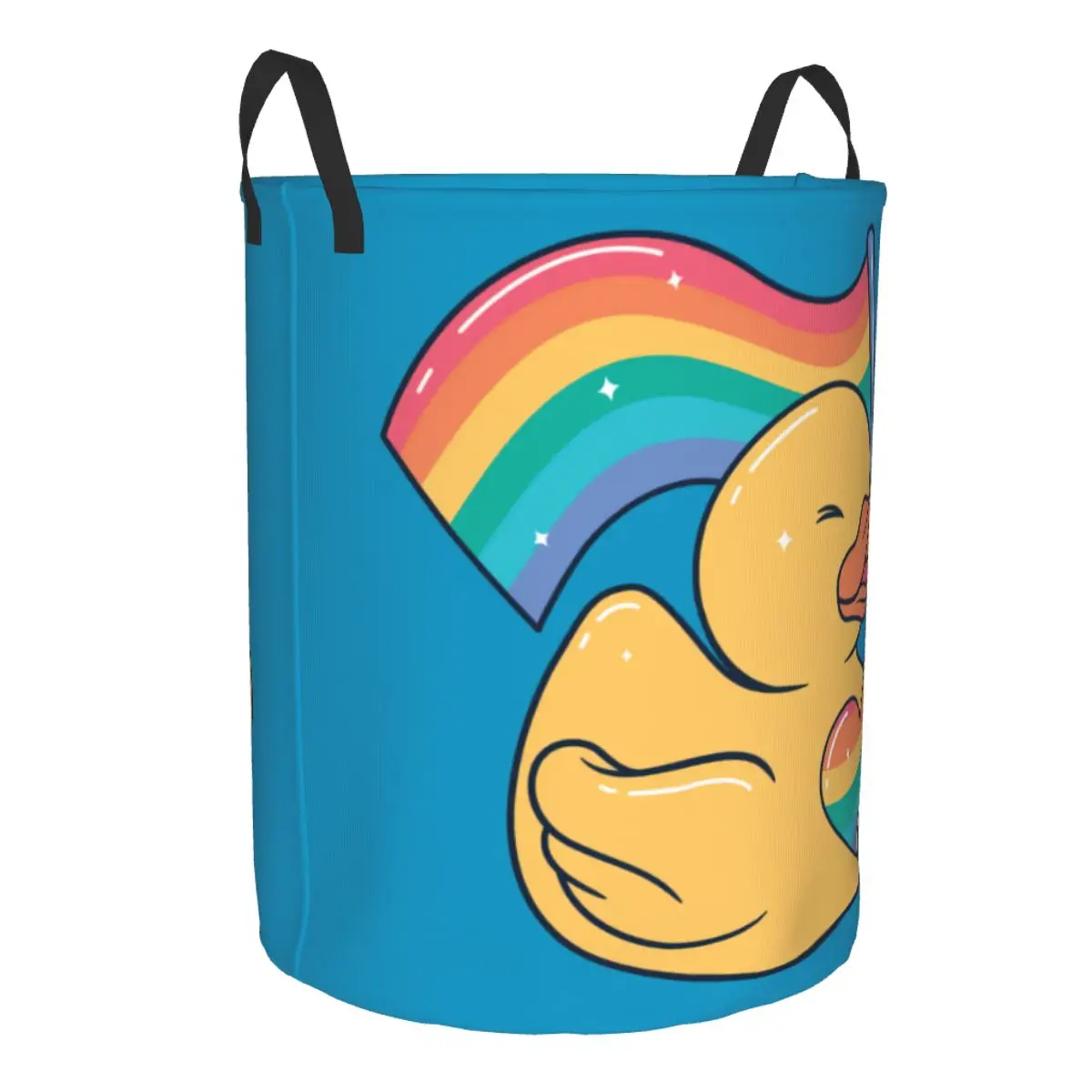 Custom Cute LGBT Rainbow Rubber Ducky Laundry Basket Foldable Clothes Toy Hamper Storage Bin for Kids Nursery