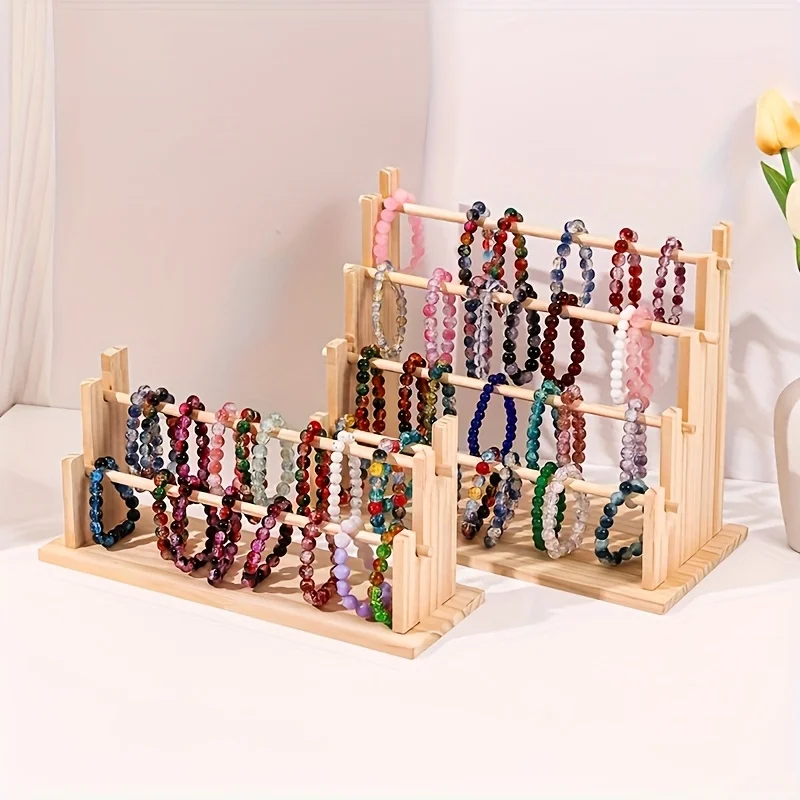 Solid Wood Ladder Jewelry Display Stand, Multi-Tier Storage Rack For Live Streaming, Stall & Jewelry Shop, Holds Glasses