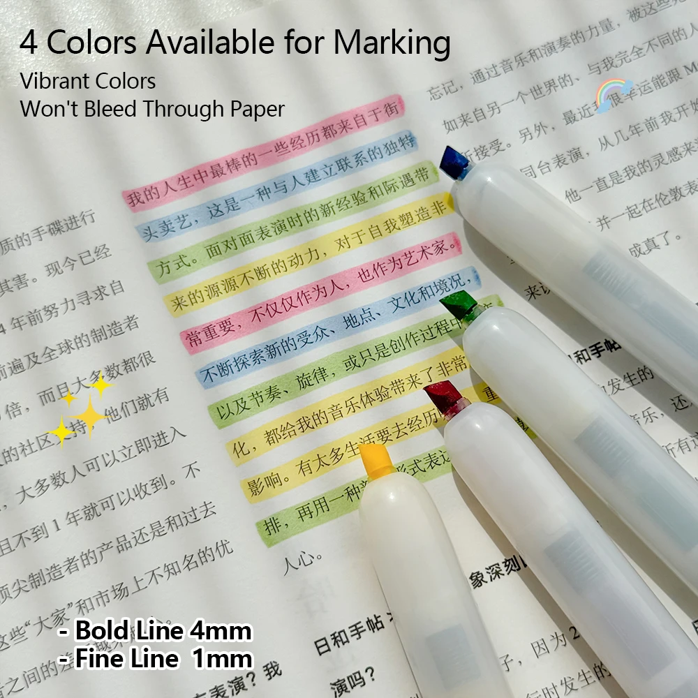 4 Retractable Highlighter Pens 1/4mm Tip Minimalist Style Highlight Markers for Drawing and Journaling