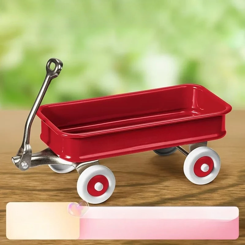 Mini Kids Hand Push Pull Cart Ornament, 4 Wheels Toddler Drag Toy Car Miniature Model