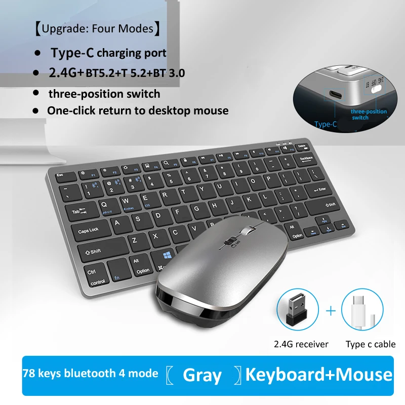 JOMAA 2.4G Bluetooth Keyboard Mini multimedia Wireless Keyboard Mouse Set with Multi-device Gaming Bluetooth Keyboard Mice