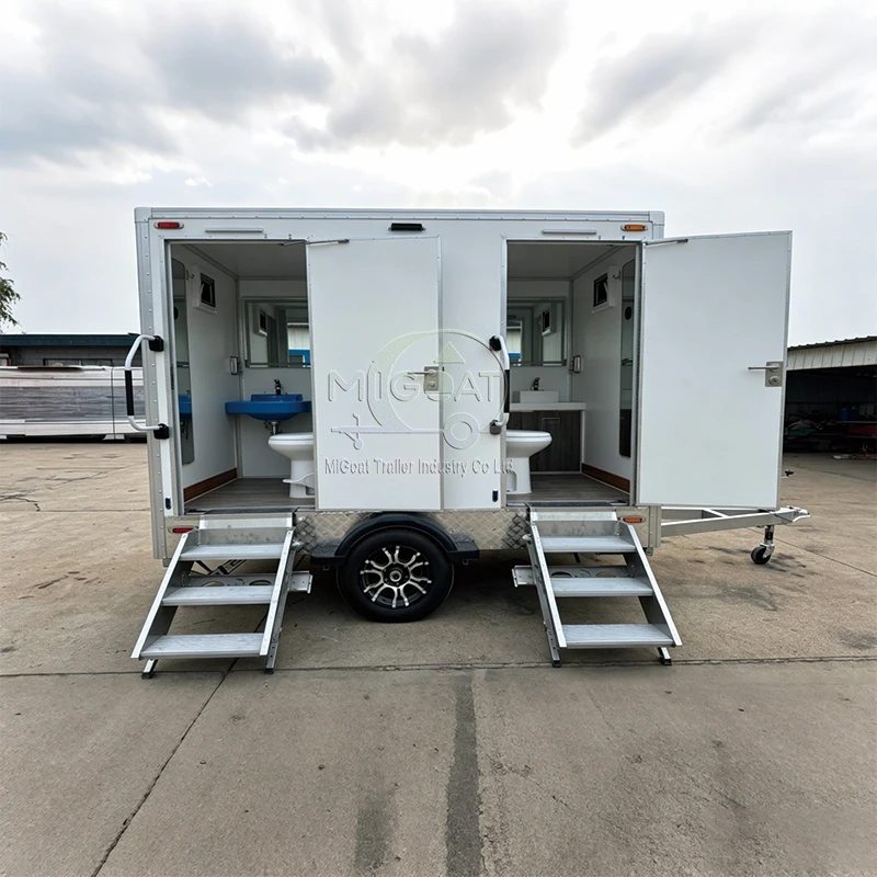 Commercial Mobile Toilet Trailer Fully Finished Interior With Urinal Toilet and Vent Fan for Construction Site Use
