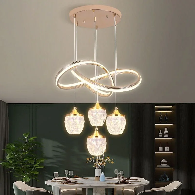 Light Luxury Restaurant Chandelier Four-head Modern Simple Dining Room Home Crystal Led Restaurant Lamp New Decorative Lamp