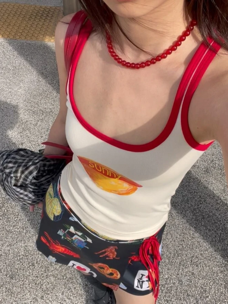 Nibber طباعة سترة المرأة منخفضة الرقبة رياضي أكمام عارية الذراعين مرونة عالية الشارع الكلاسيكية بسيطة الشارع الصيف سليم هوتي القمم #3