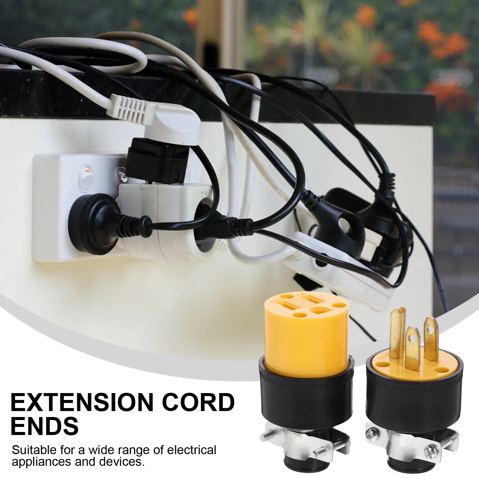 

1Set Extension Cord Ends Female Male Connector Durable ABS Copper Material Safe Reliable Connections Wide Range