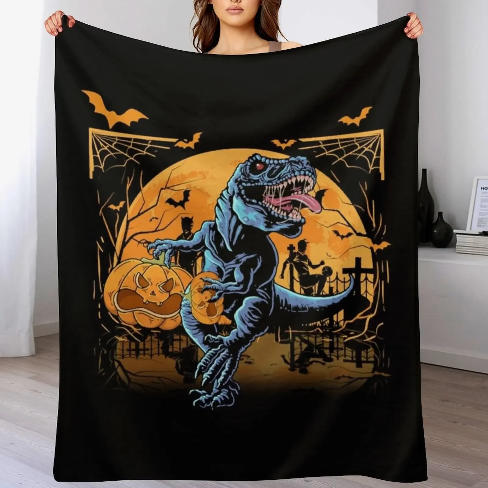 

Halloween Dinosaur Pumpkin Throw Blanket Picnic Beautifuls Luxury Blankets