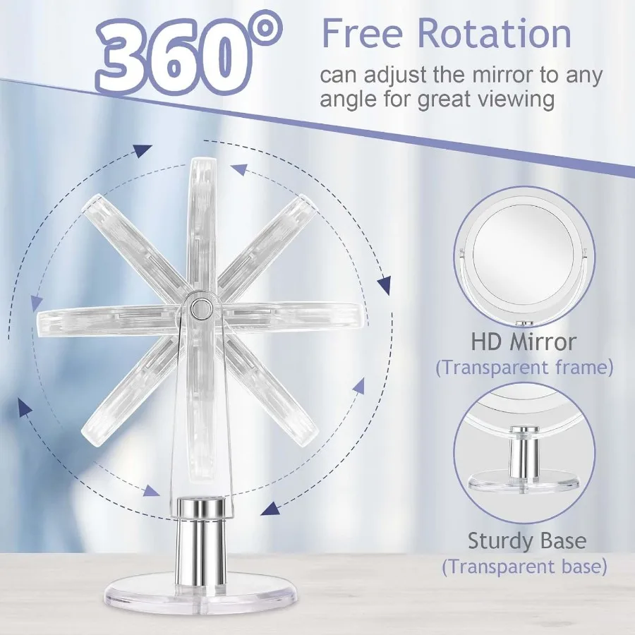 360 draaibare vergrotende make-upspiegel met standaard, 1X/15X dubbelzijdig, 6,25 inch draagbare tafel bureauspiegel voor dames