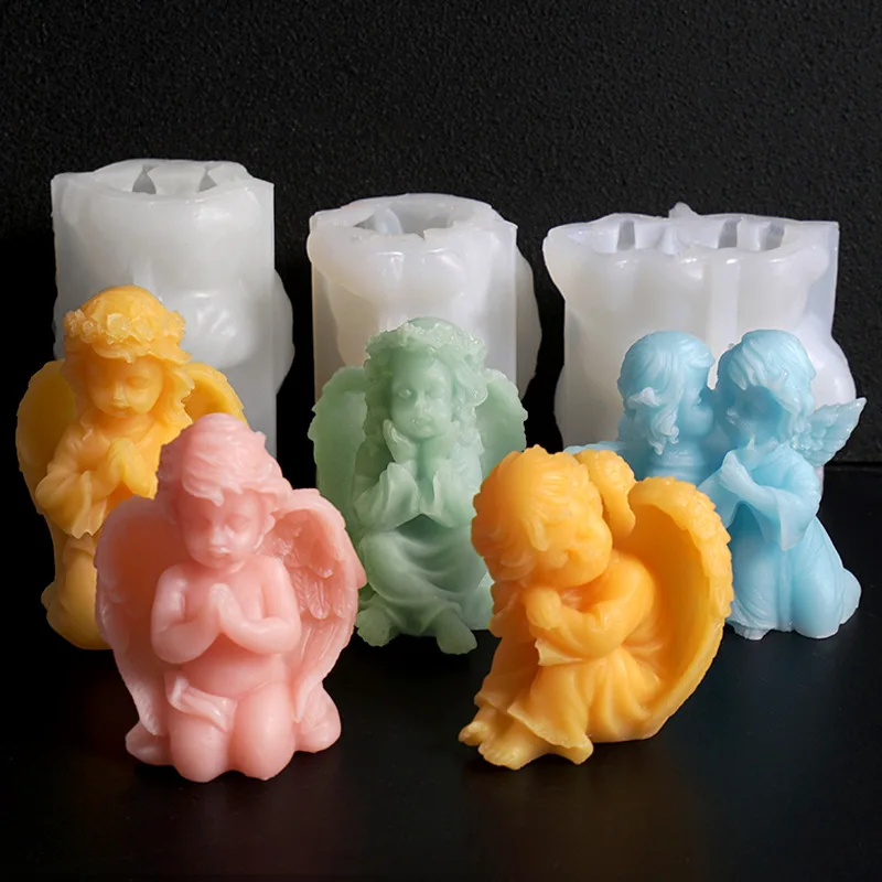 Praying Angel Candle Silicone Mold Cute Cherub DIY Handmade Aromatherapy Candle Gypsum Epoxy Resin Making Silicone Mould