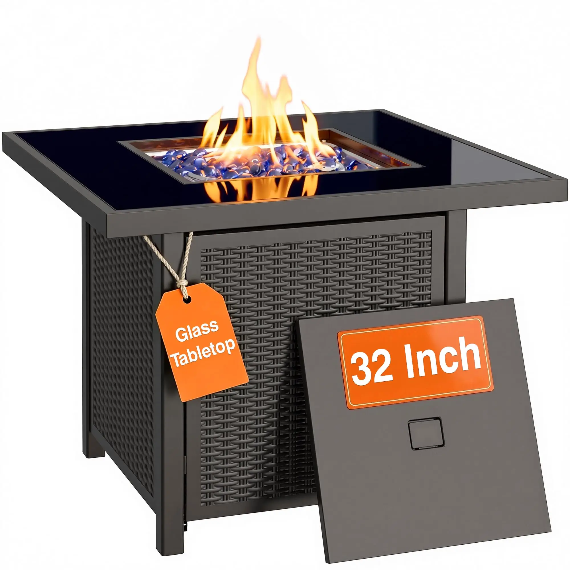 32 inch Glass Tabletop Propane Fire Pit Outdoor