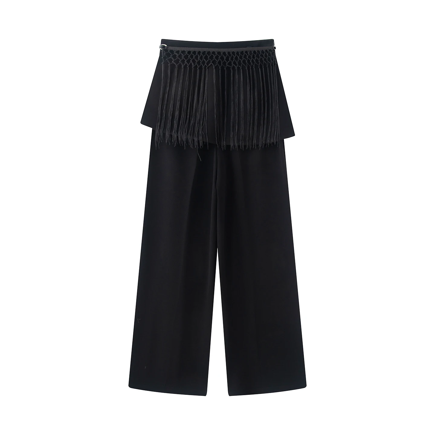 Xiao Ai's 2026 Autumn New High Waist Slimming Black Straight Leg Casual Wide Leg Pants Design Sensation Two-Piece Look