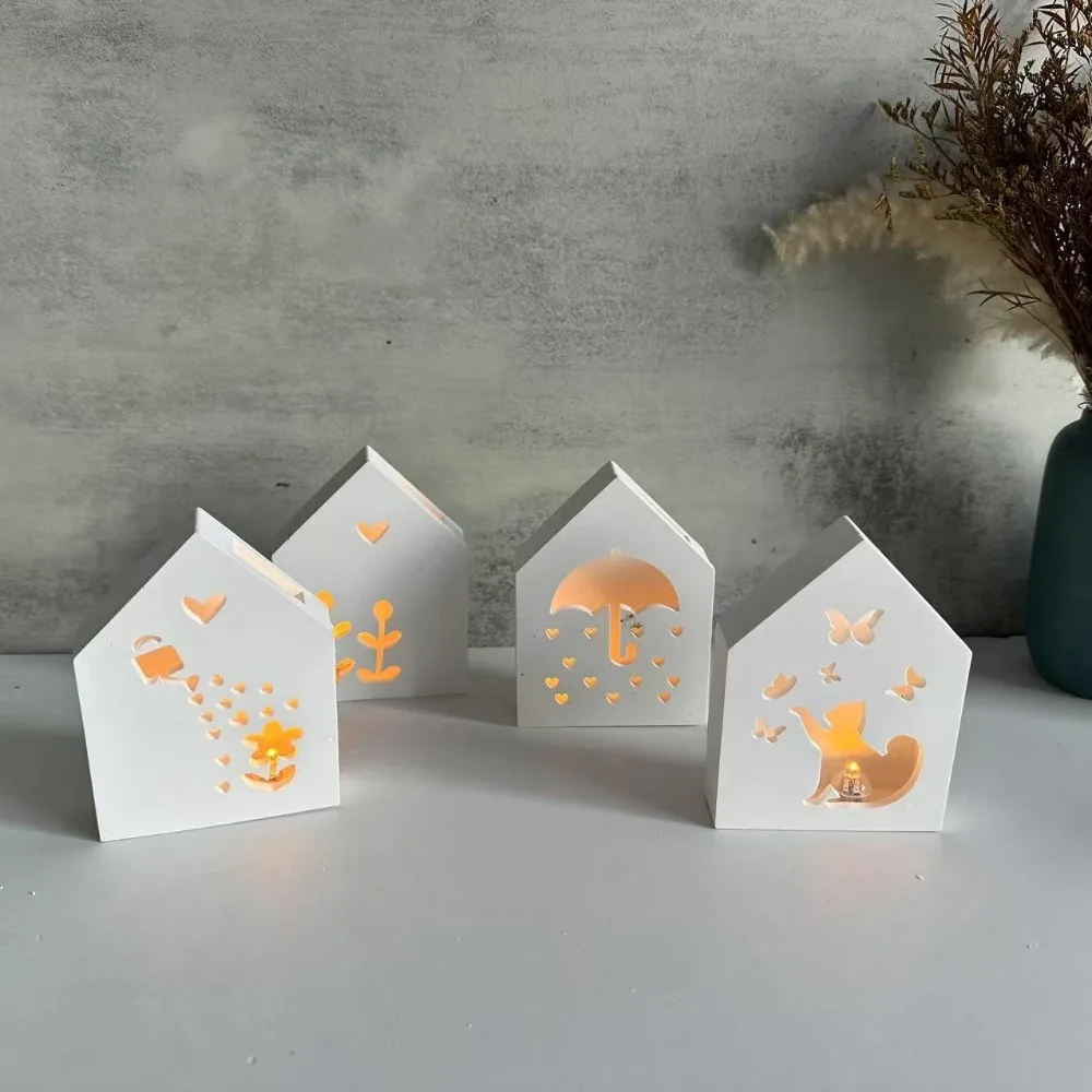 

Hollow House Shapes Silicone Mold Cat Butterfly DIY Crafts 3D Lamp Silhouette Mold Umbrella Flower Handmade Gypsum Resin Molds